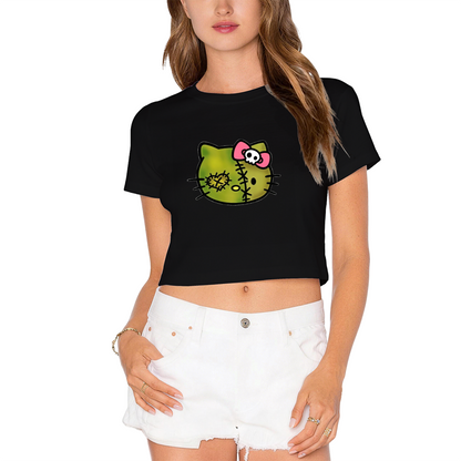 Stitched Zombie Hello Kitty Spooky Cute Crop Tee