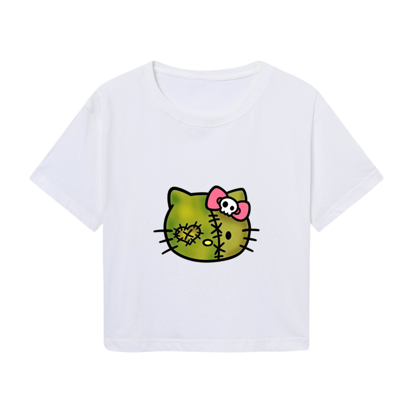 Stitched Zombie Hello Kitty Spooky Cute Crop Tee