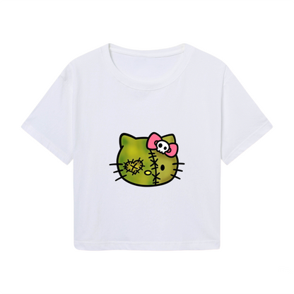 Stitched Zombie Hello Kitty Spooky Cute Crop Tee