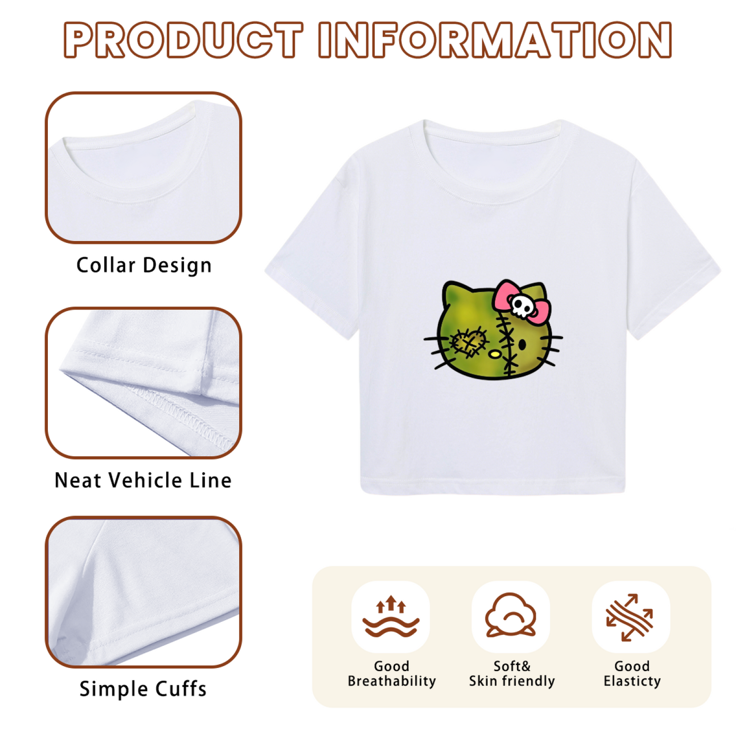 Stitched Zombie Hello Kitty Spooky Cute Crop Tee