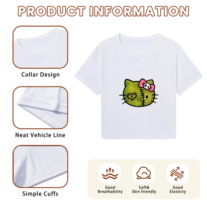 Stitched Zombie Hello Kitty Spooky Cute Crop Tee