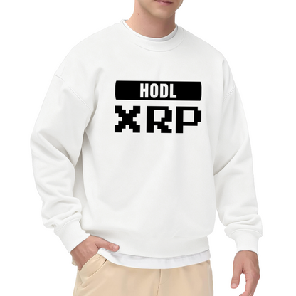 HODL XRP Pixel Retro Crypto Crewneck Sweatshirt | Ripple Cryptocurrency 8-Bit Pullover, Investor Gift