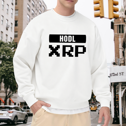 HODL XRP Pixel Retro Crypto Crewneck Sweatshirt | Ripple Cryptocurrency 8-Bit Pullover, Investor Gift