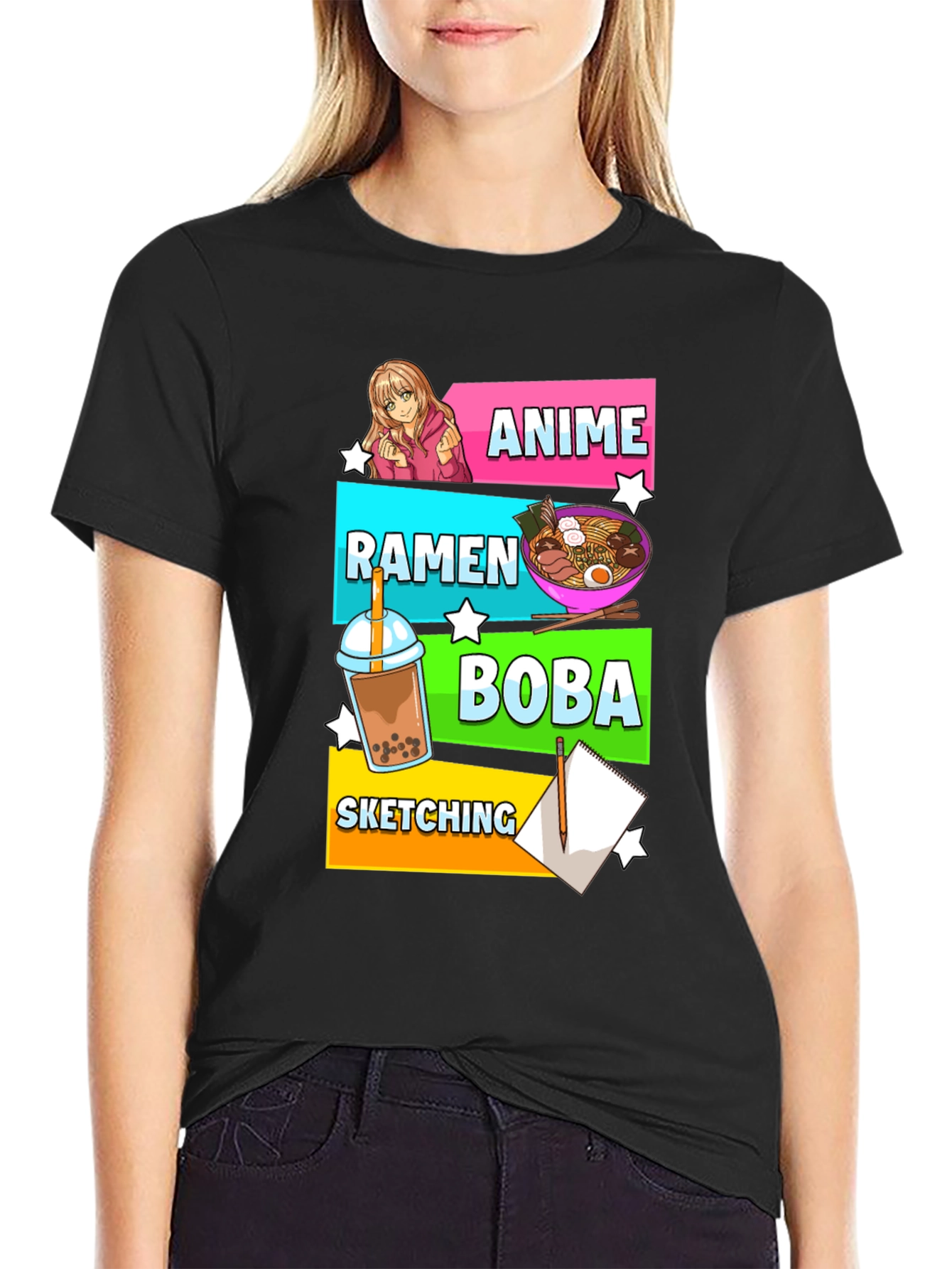 Anime Ramen Boba Sketching Graphic Tee