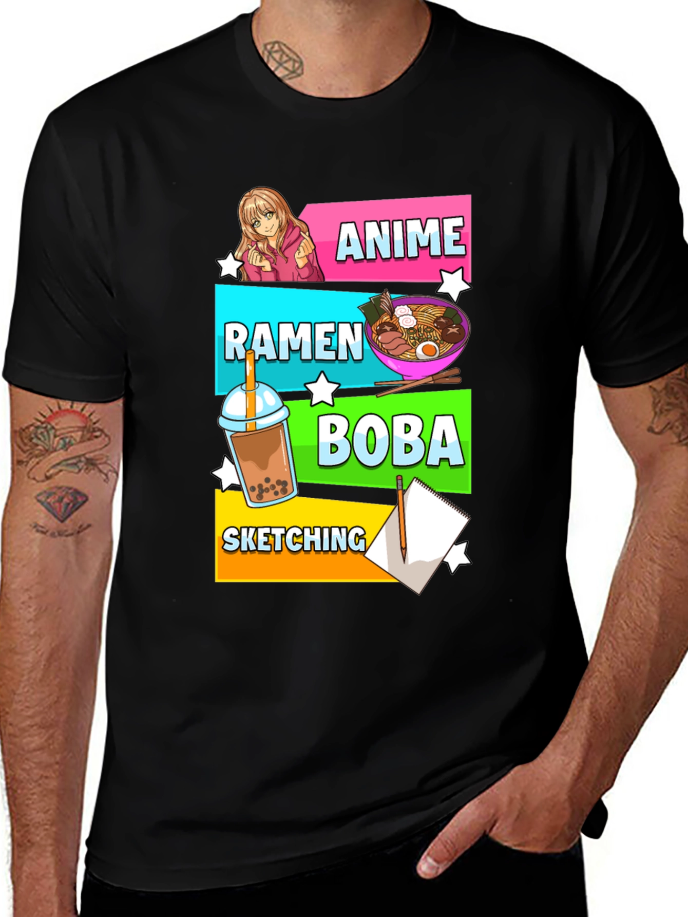 Anime Ramen Boba Sketching Graphic Tee