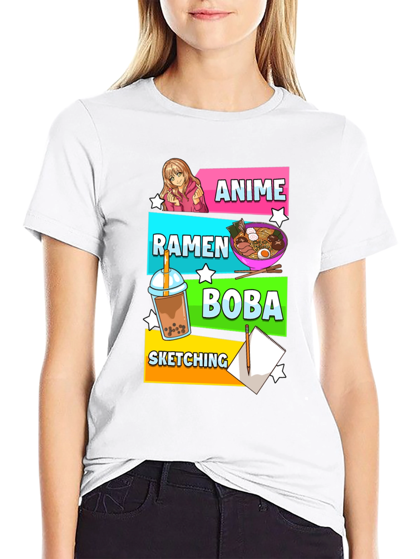 Anime Ramen Boba Sketching Graphic Tee
