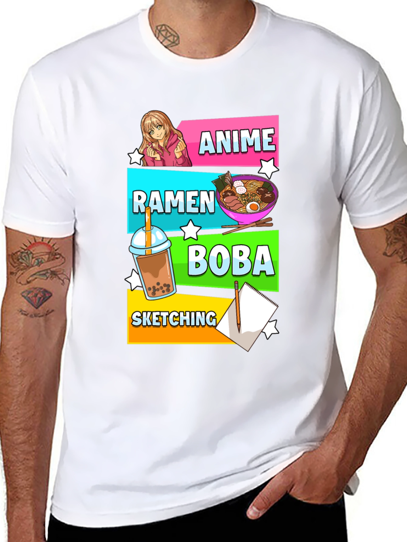 Anime Ramen Boba Sketching Graphic Tee