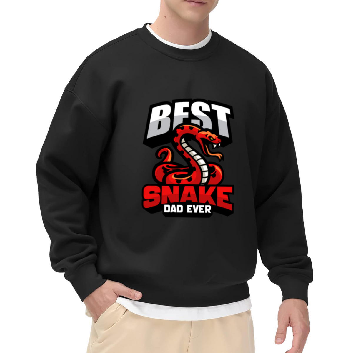 Best Snake Dad Ever Crewneck Sweatshirt, Cartoon Snake Reptile Pullover, Father's Day Gift