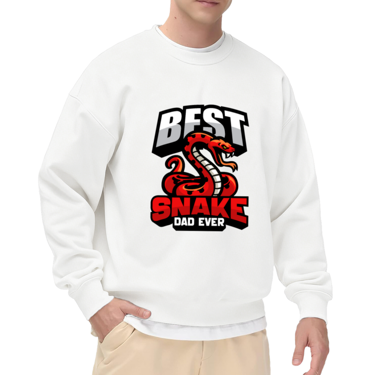 Best Snake Dad Ever Crewneck Sweatshirt, Cartoon Snake Reptile Pullover, Father's Day Gift