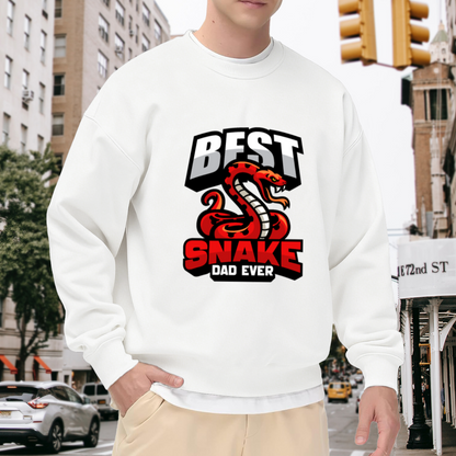 Best Snake Dad Ever Crewneck Sweatshirt, Cartoon Snake Reptile Pullover, Father's Day Gift