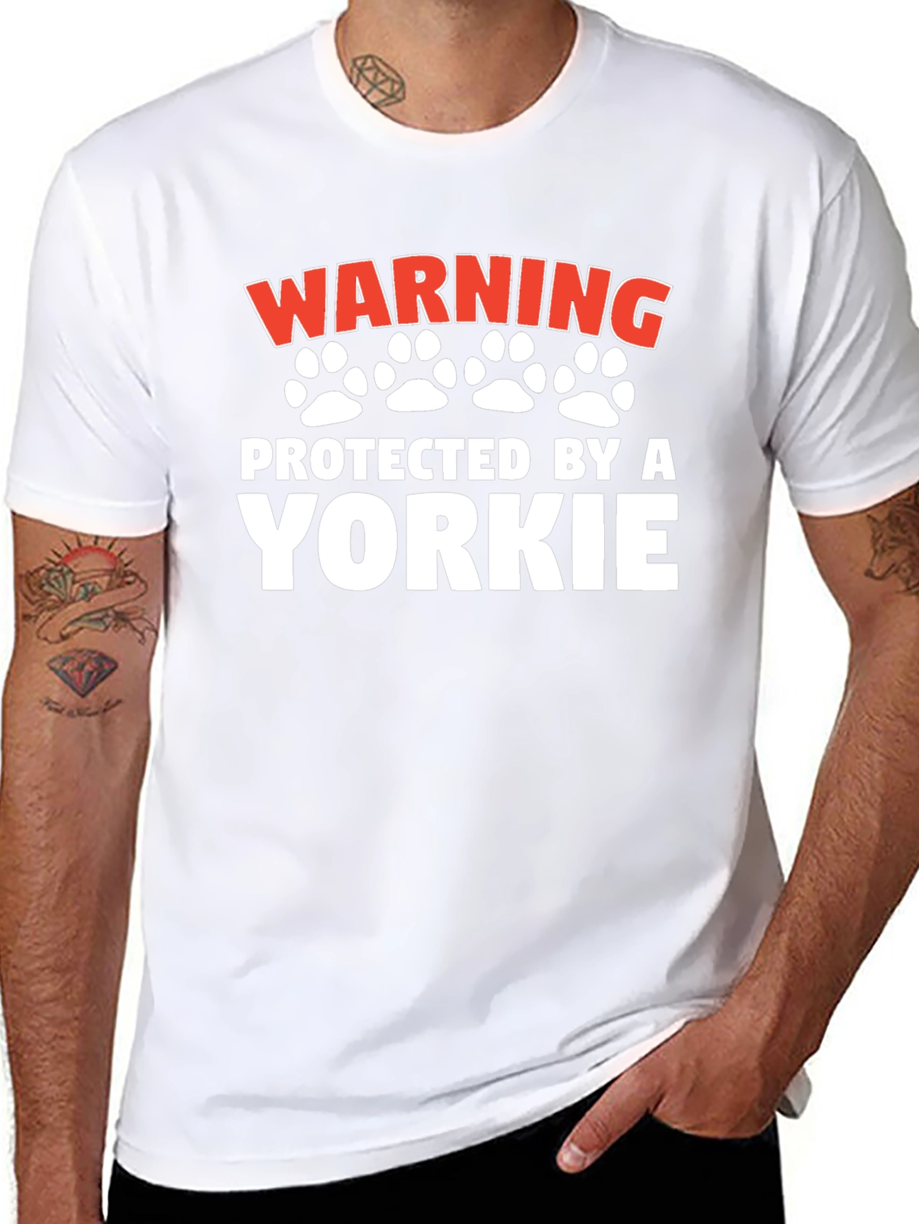 Warning Protected By A Yorkie - Dog Lover T-Shirt