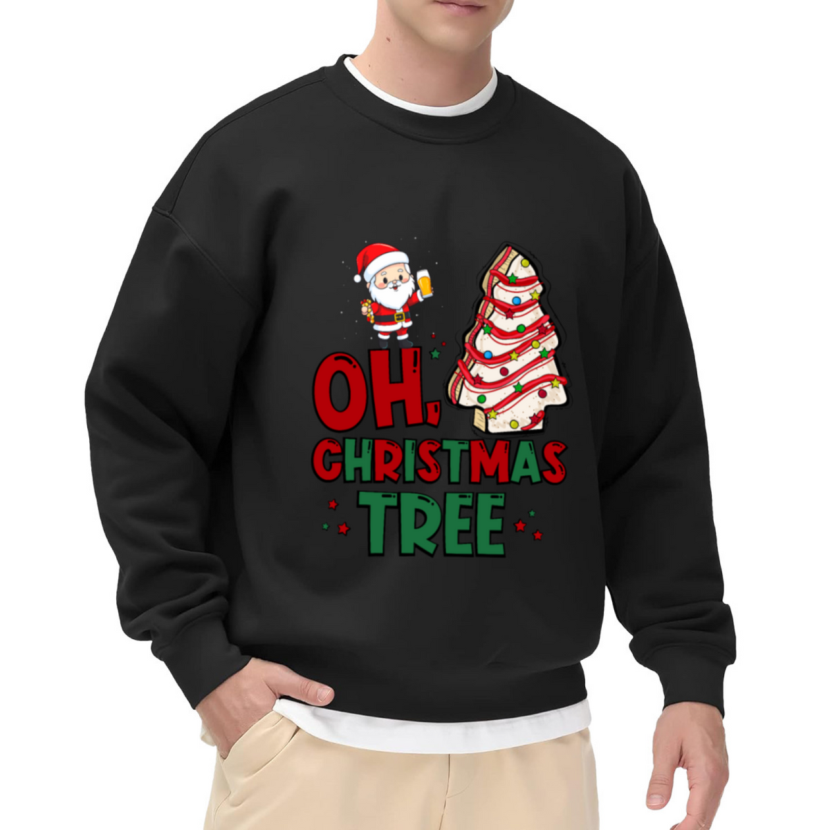 Oh Christmas Tree Funny Santa Fish Tree Crewneck Sweatshirt for Casual Wear