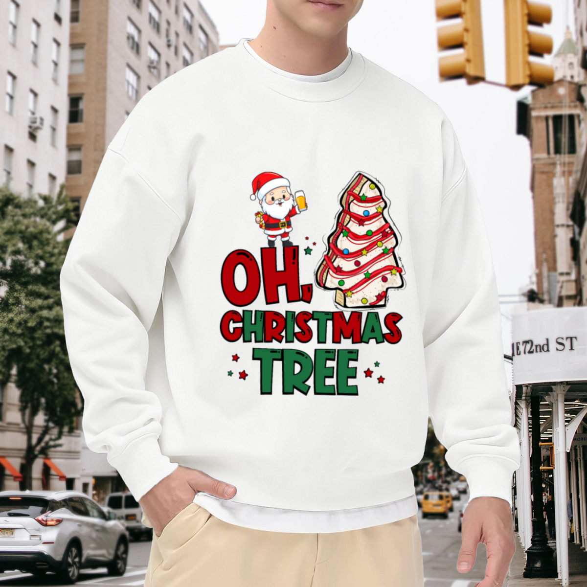 Oh Christmas Tree Funny Santa Fish Tree Crewneck Sweatshirt for Casual Wear