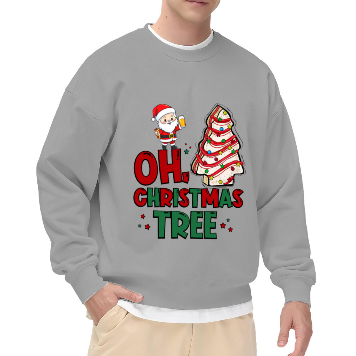 Oh Christmas Tree Funny Santa Fish Tree Crewneck Sweatshirt for Casual Wear
