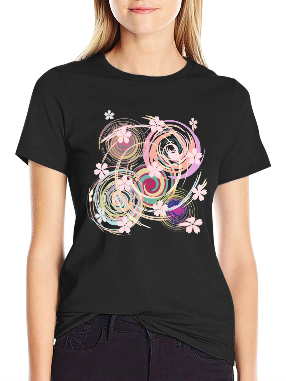 Swirl Floral Black T-Shirt