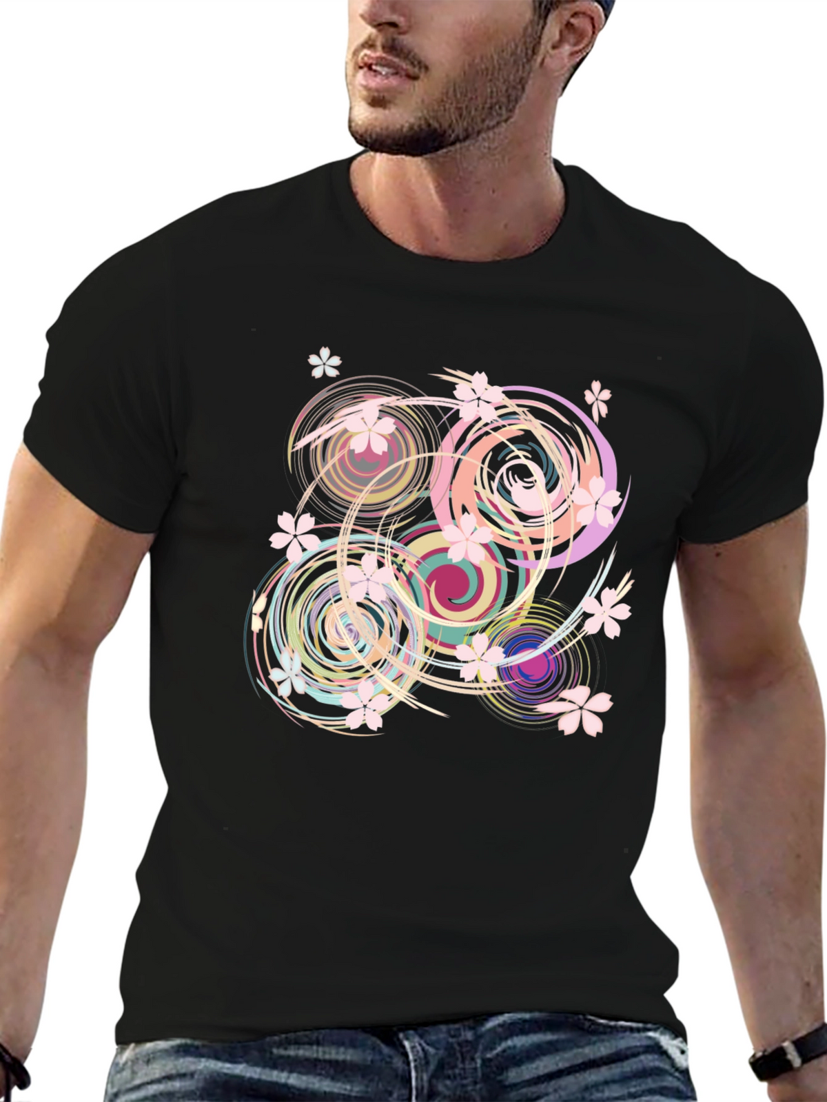 Swirl Floral Black T-Shirt