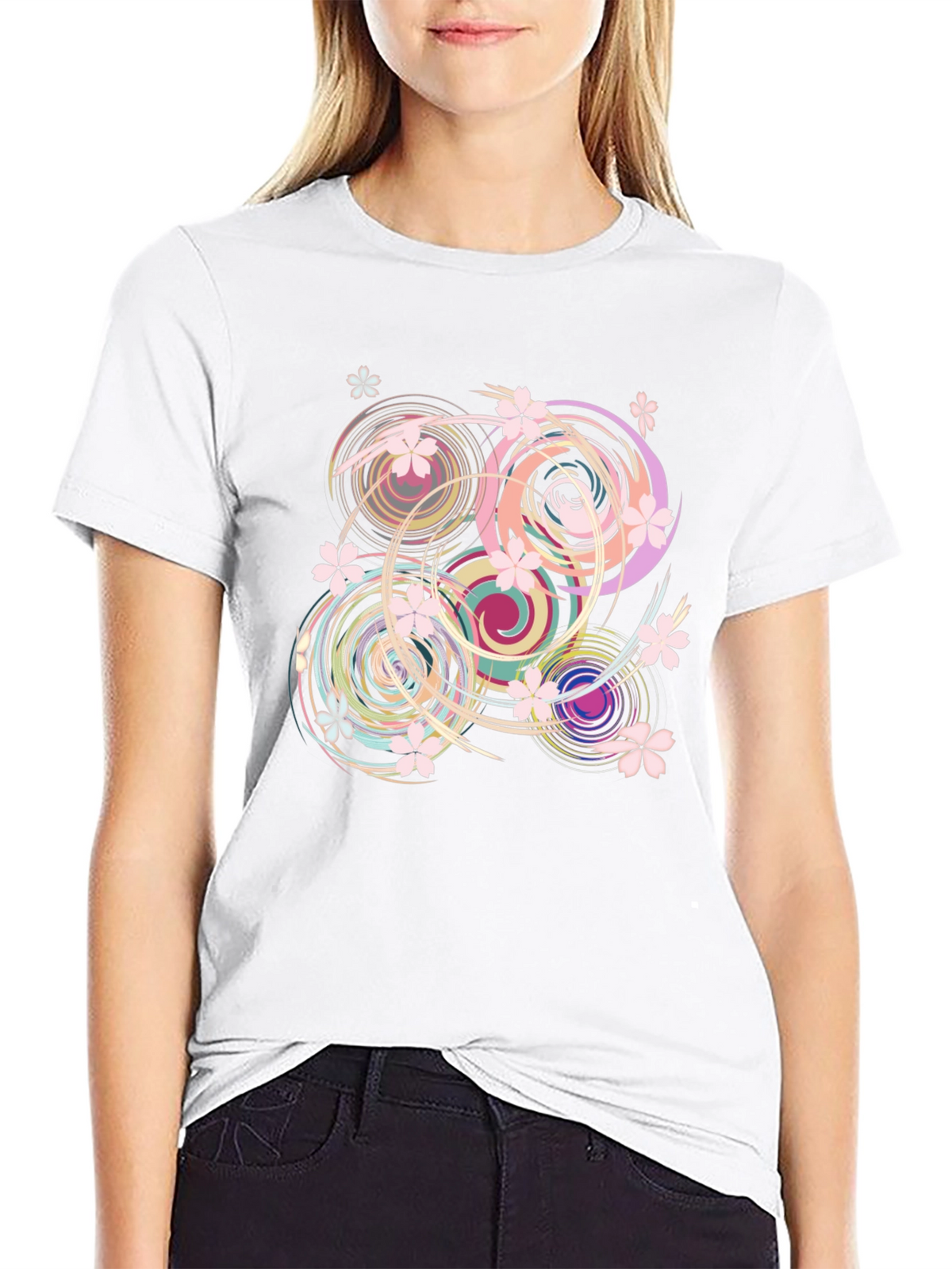 Swirl Floral Black T-Shirt