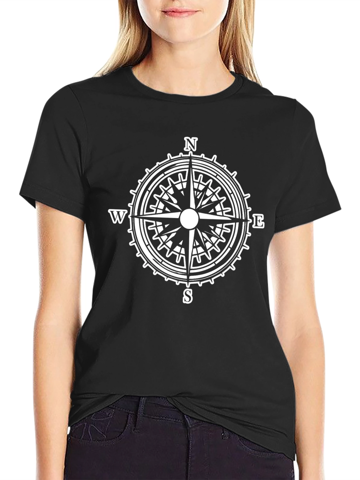 Compass Rose Graphic Tee - Black Cotton