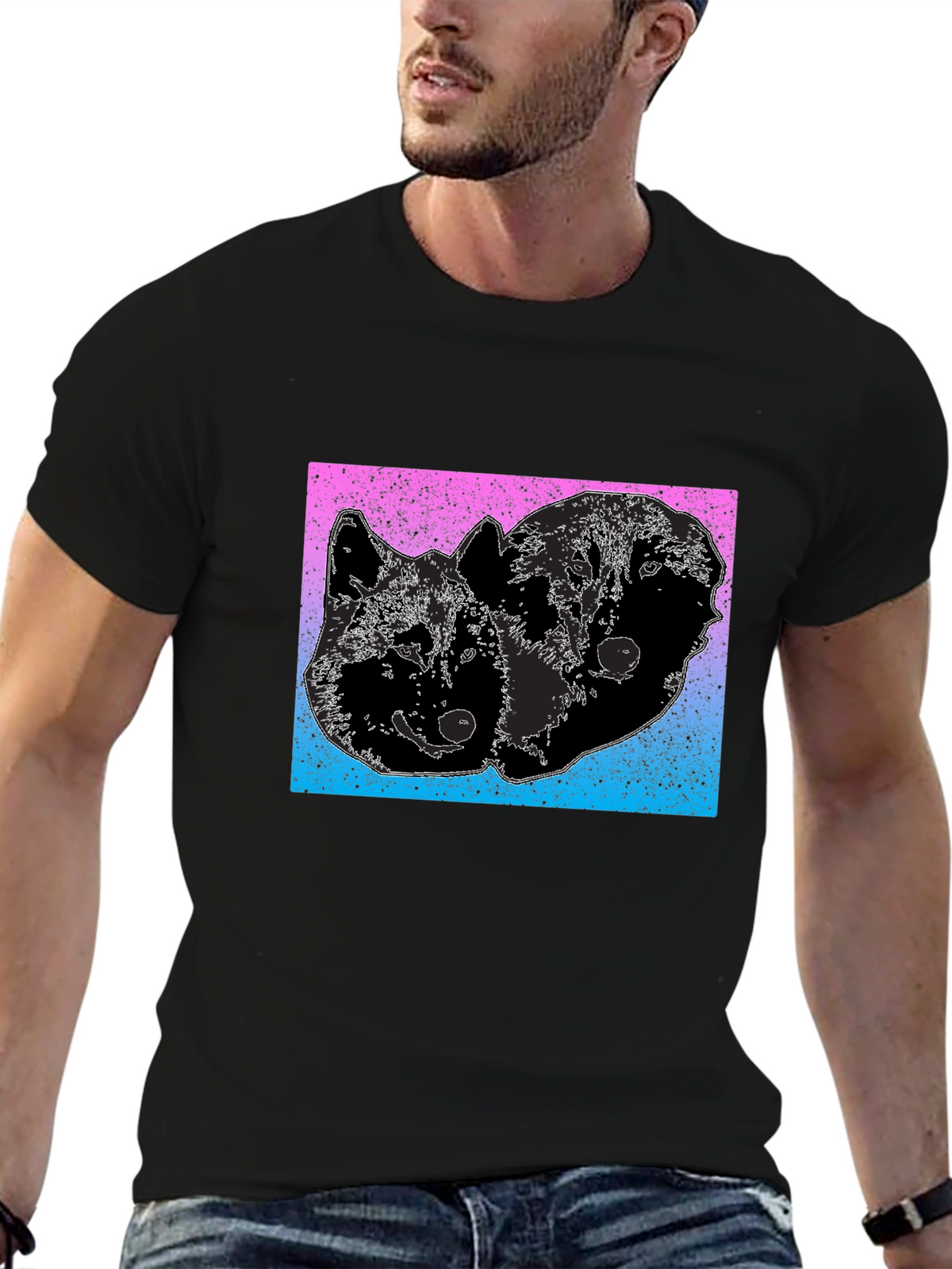 Two Wolves Graphic Tee - Gradient Background