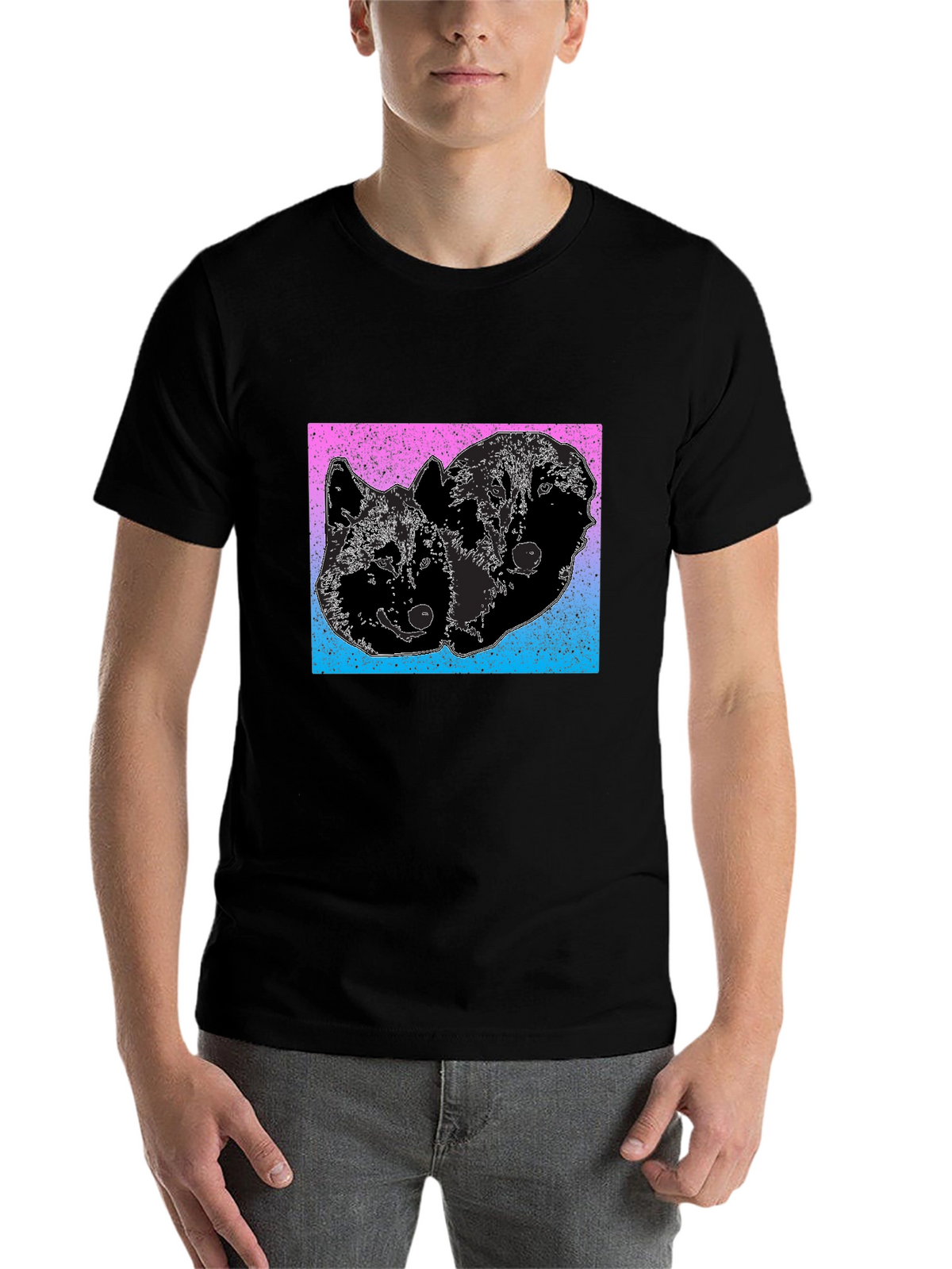 Two Wolves Graphic Tee - Gradient Background