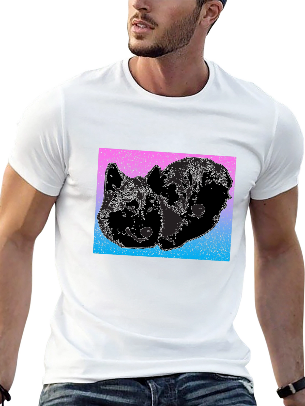Two Wolves Graphic Tee - Gradient Background