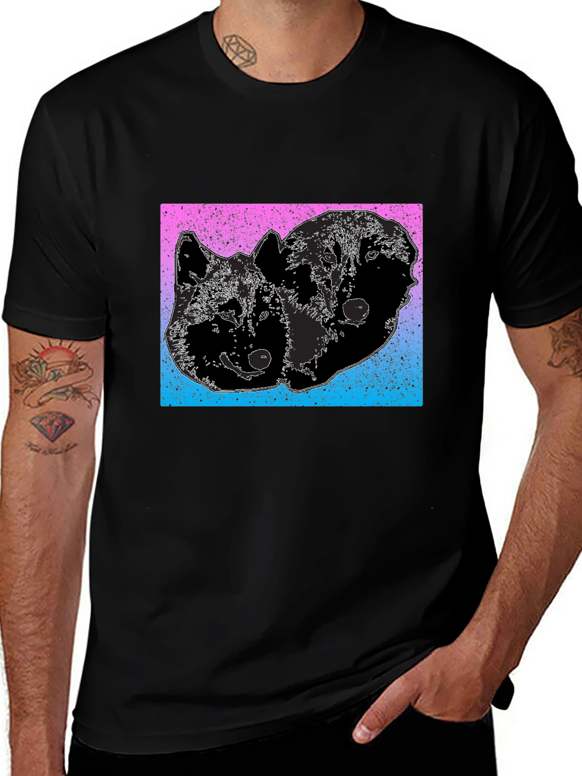 Two Wolves Graphic Tee - Gradient Background