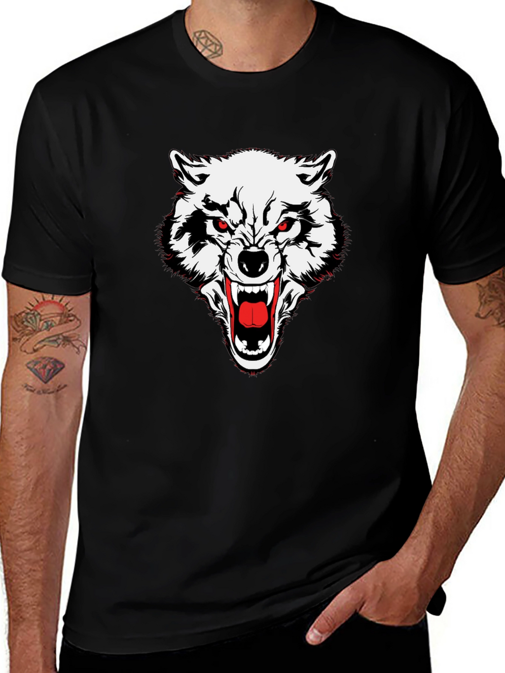 Mens Black Wolf Graphic Tee
