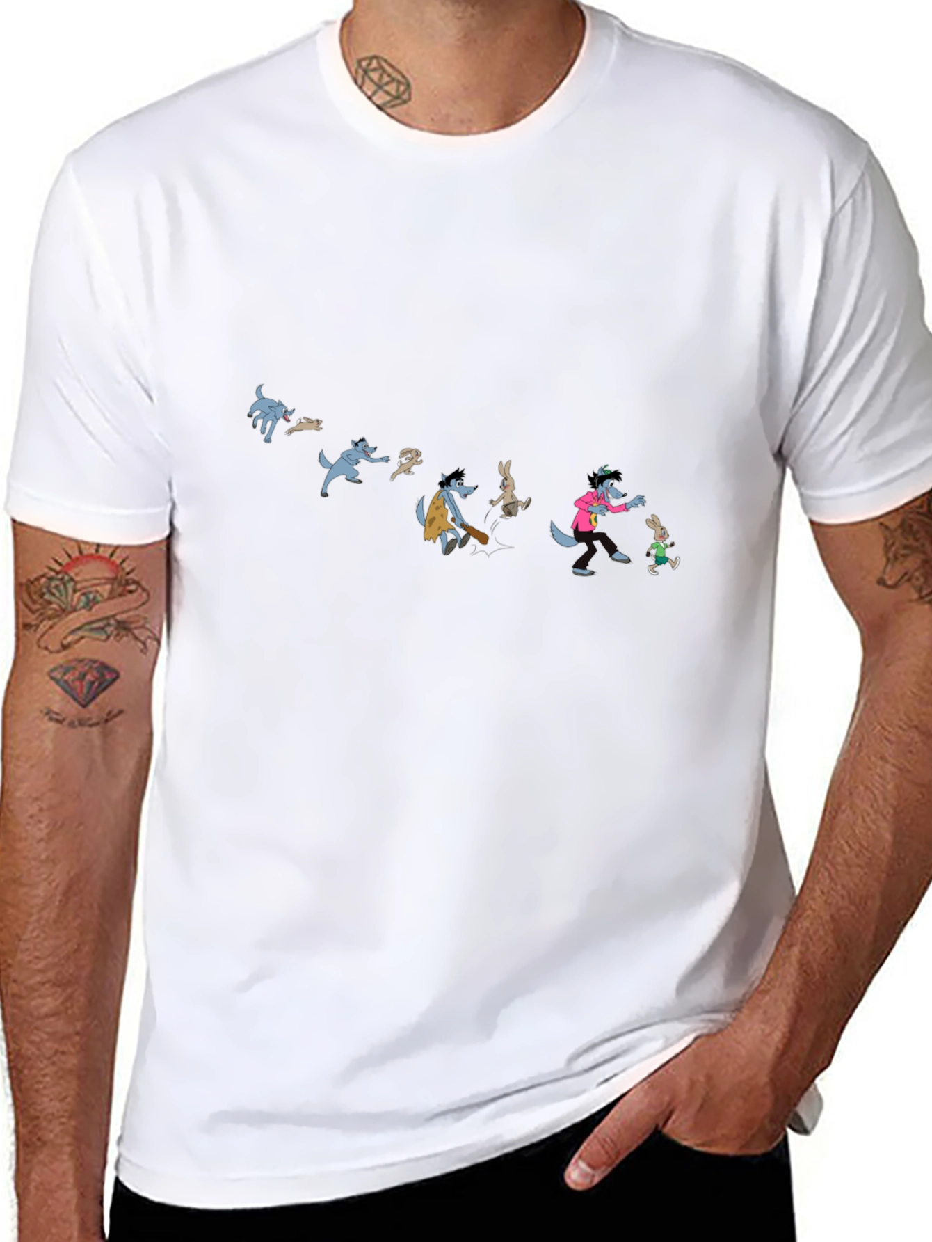 Cartoon Wolf Evolution Black T-Shirt
