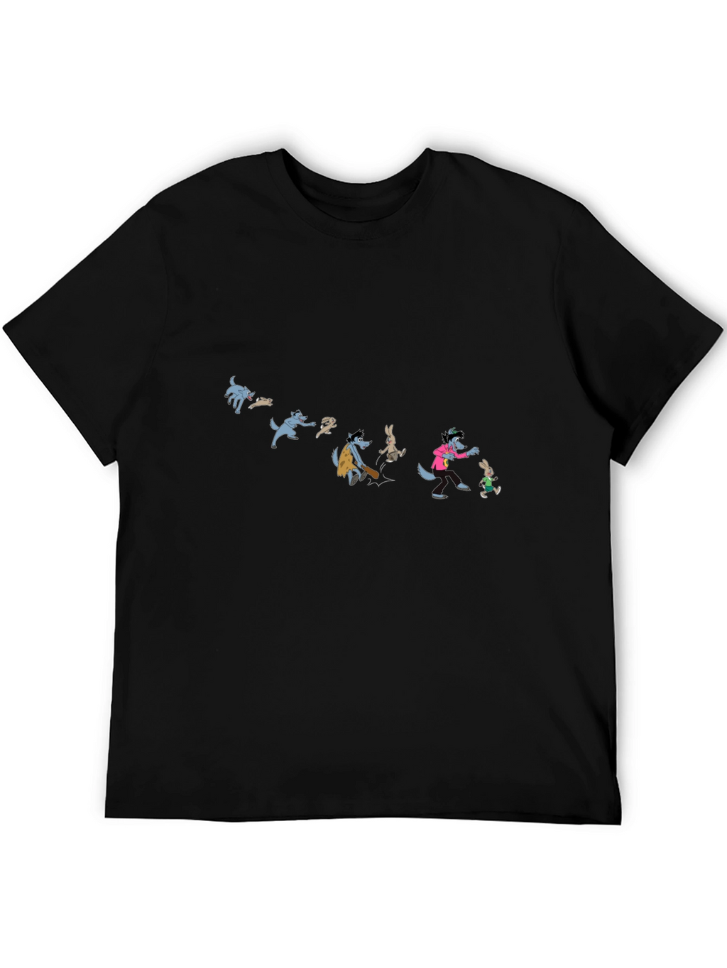 Cartoon Wolf Evolution Black T-Shirt