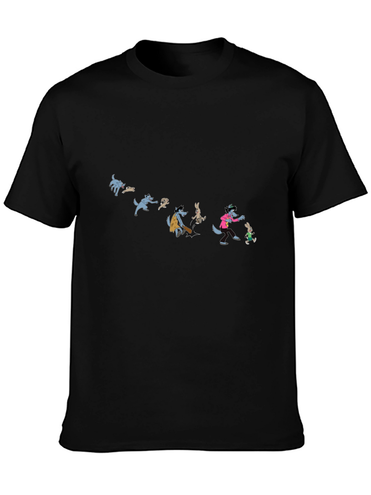 Cartoon Wolf Evolution Black T-Shirt