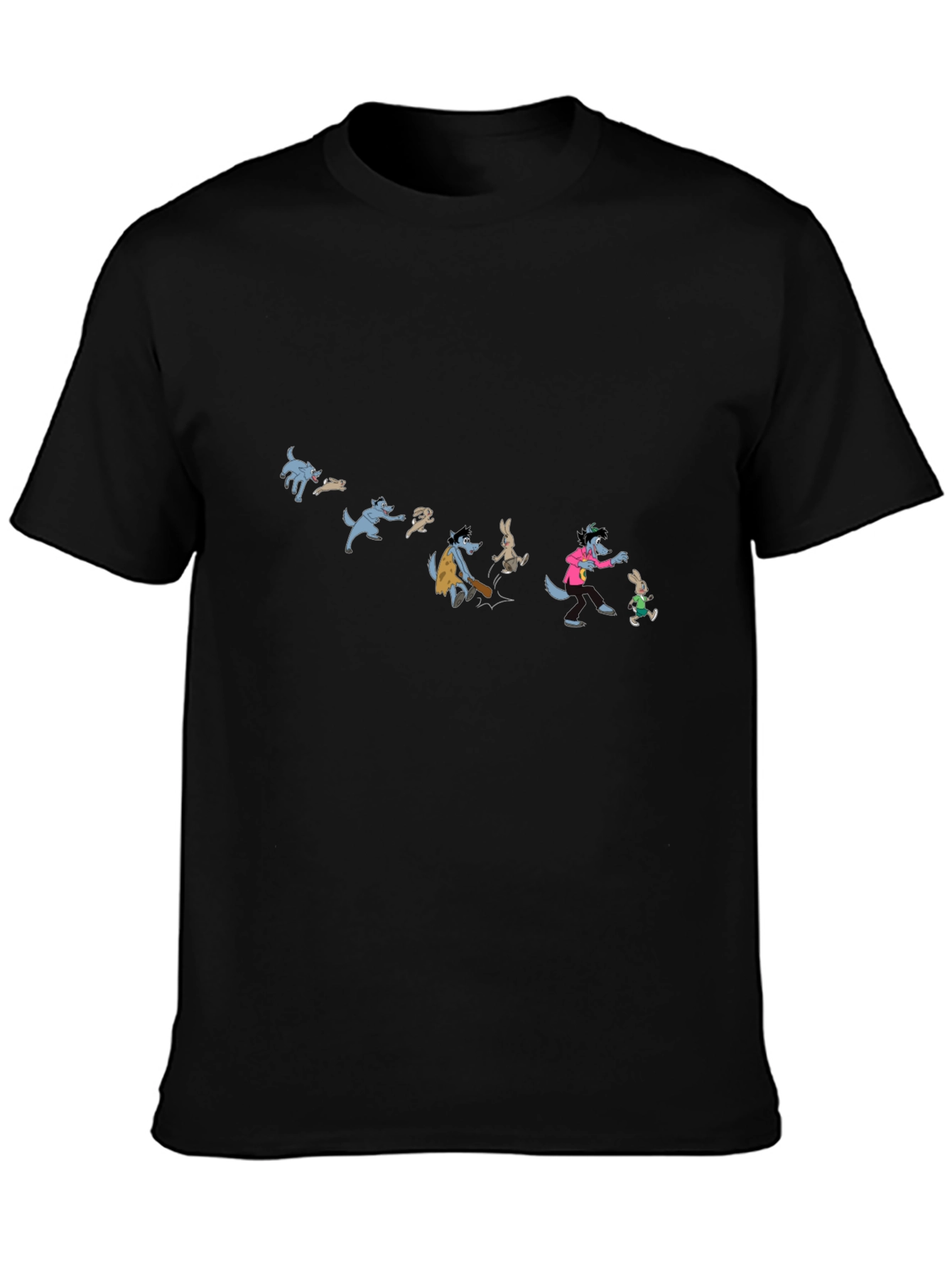 Cartoon Wolf Evolution Black T-Shirt