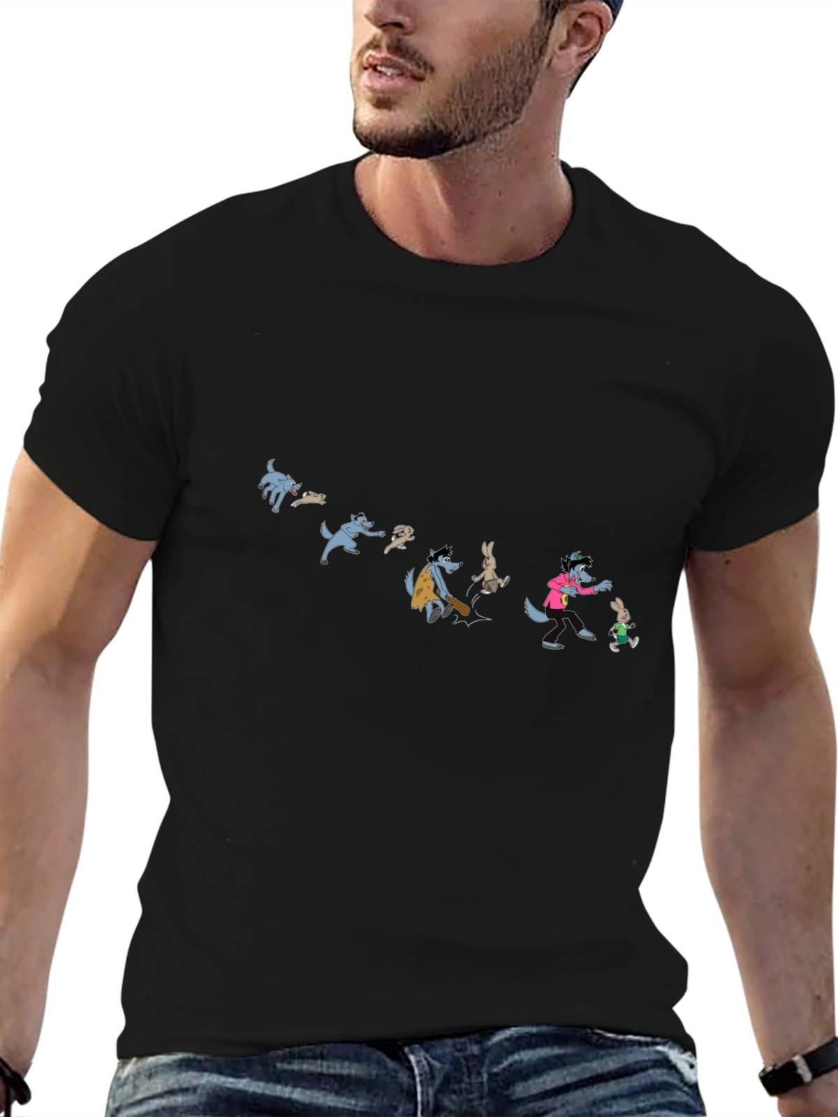 Cartoon Wolf Evolution Black T-Shirt