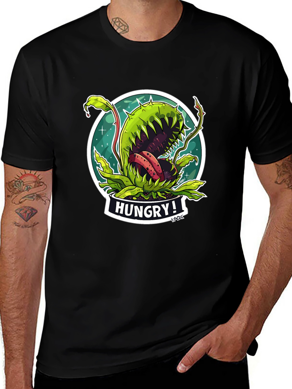 Hungry Plant Graphic T-Shirt - Black Cotton Tee