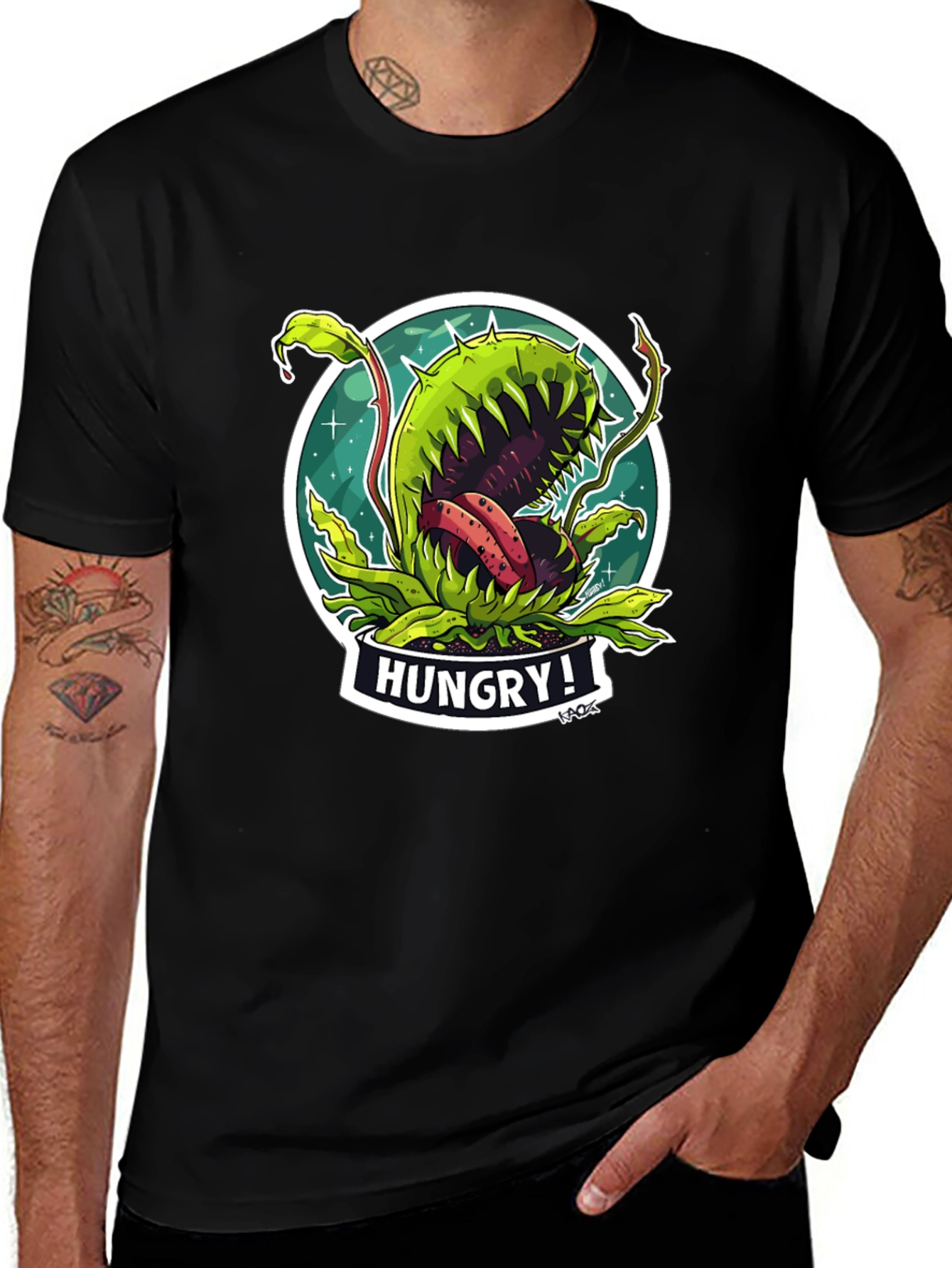 Hungry Plant Graphic T-Shirt - Black Cotton Tee