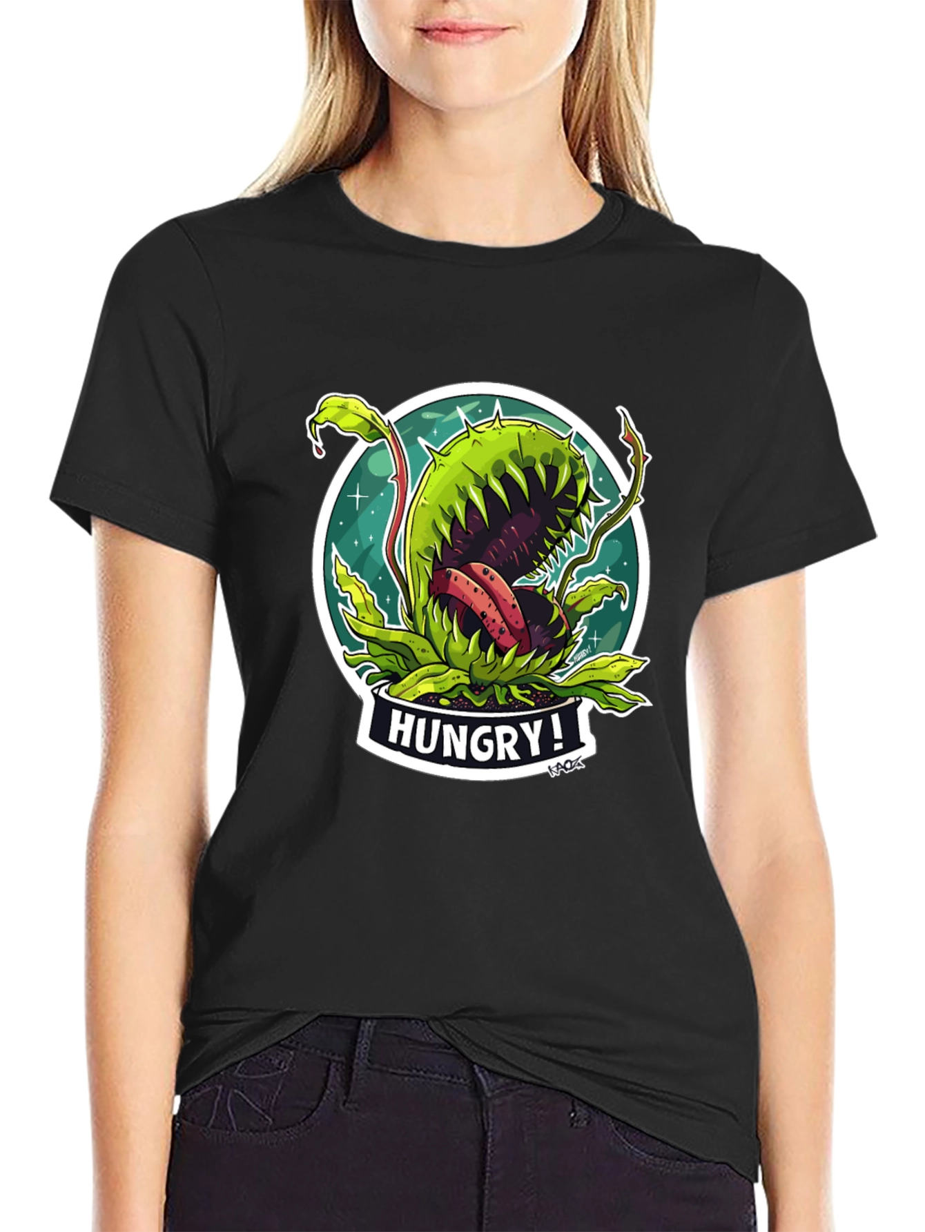 Hungry Plant Graphic T-Shirt - Black Cotton Tee
