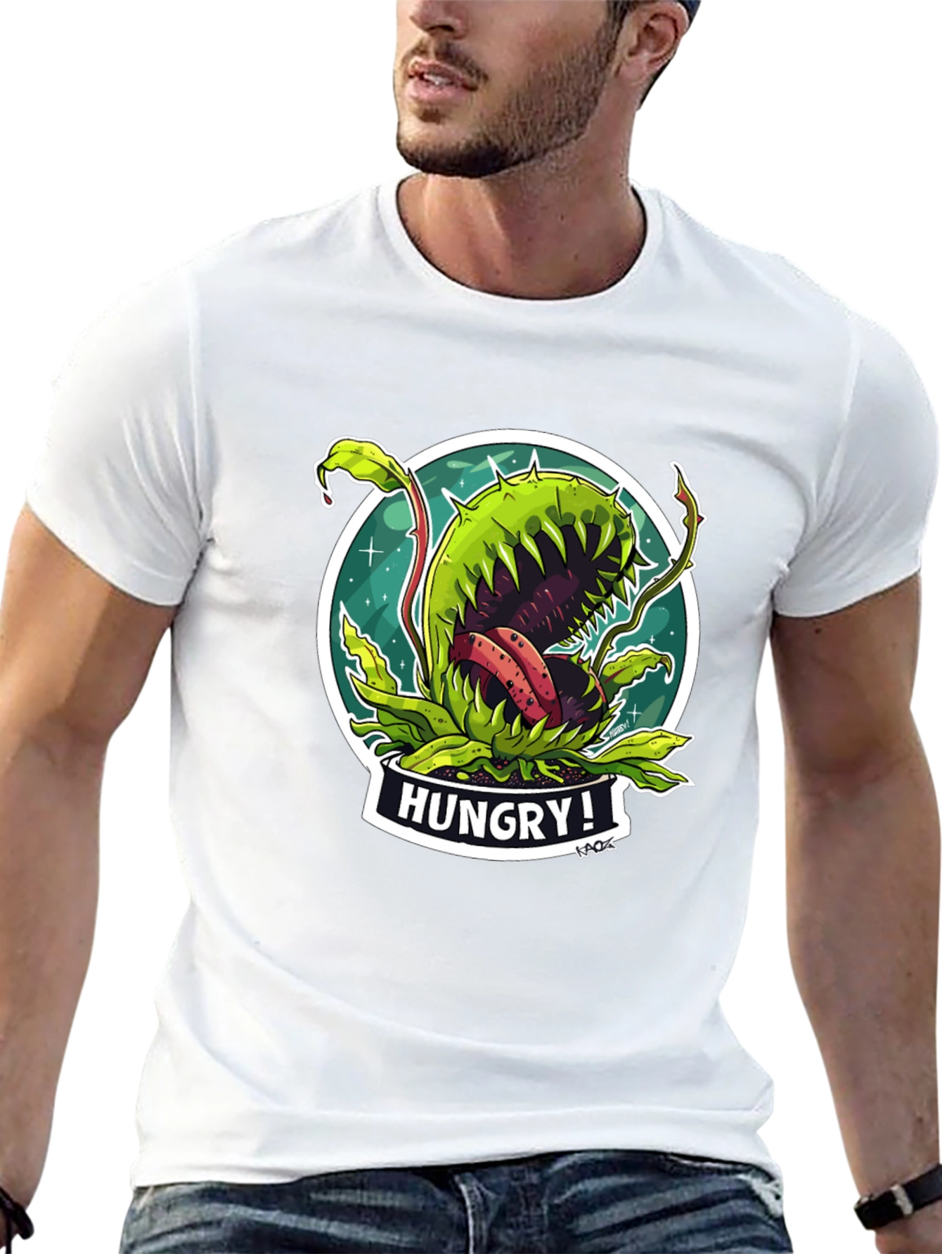 Hungry Plant Graphic T-Shirt - Black Cotton Tee