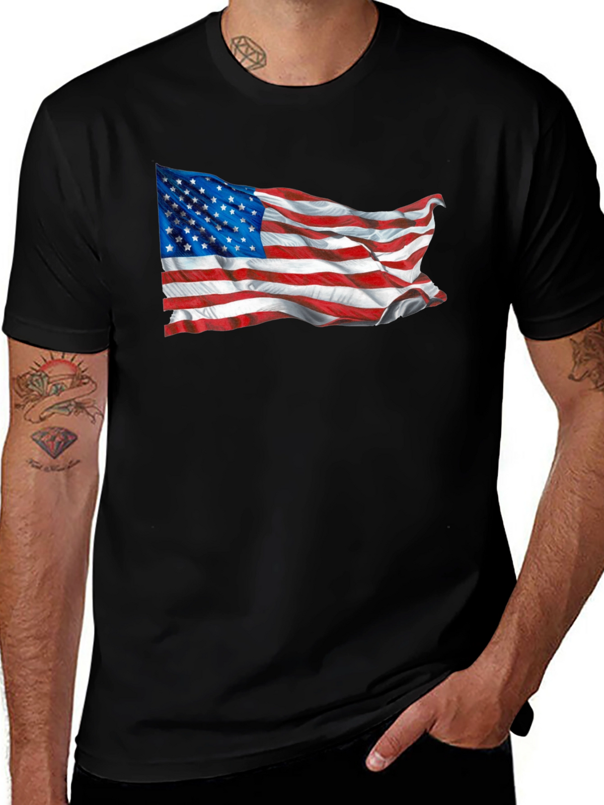 American Flag Graphic Tee - Black