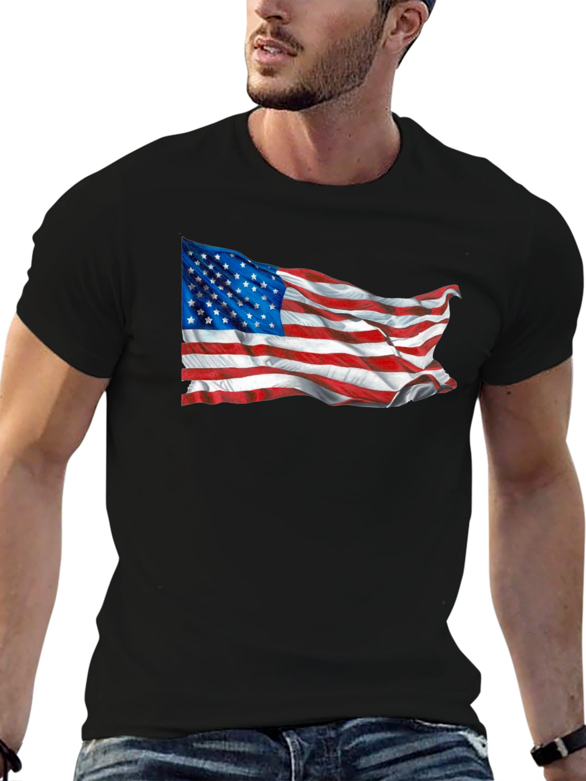 American Flag Graphic Tee - Black