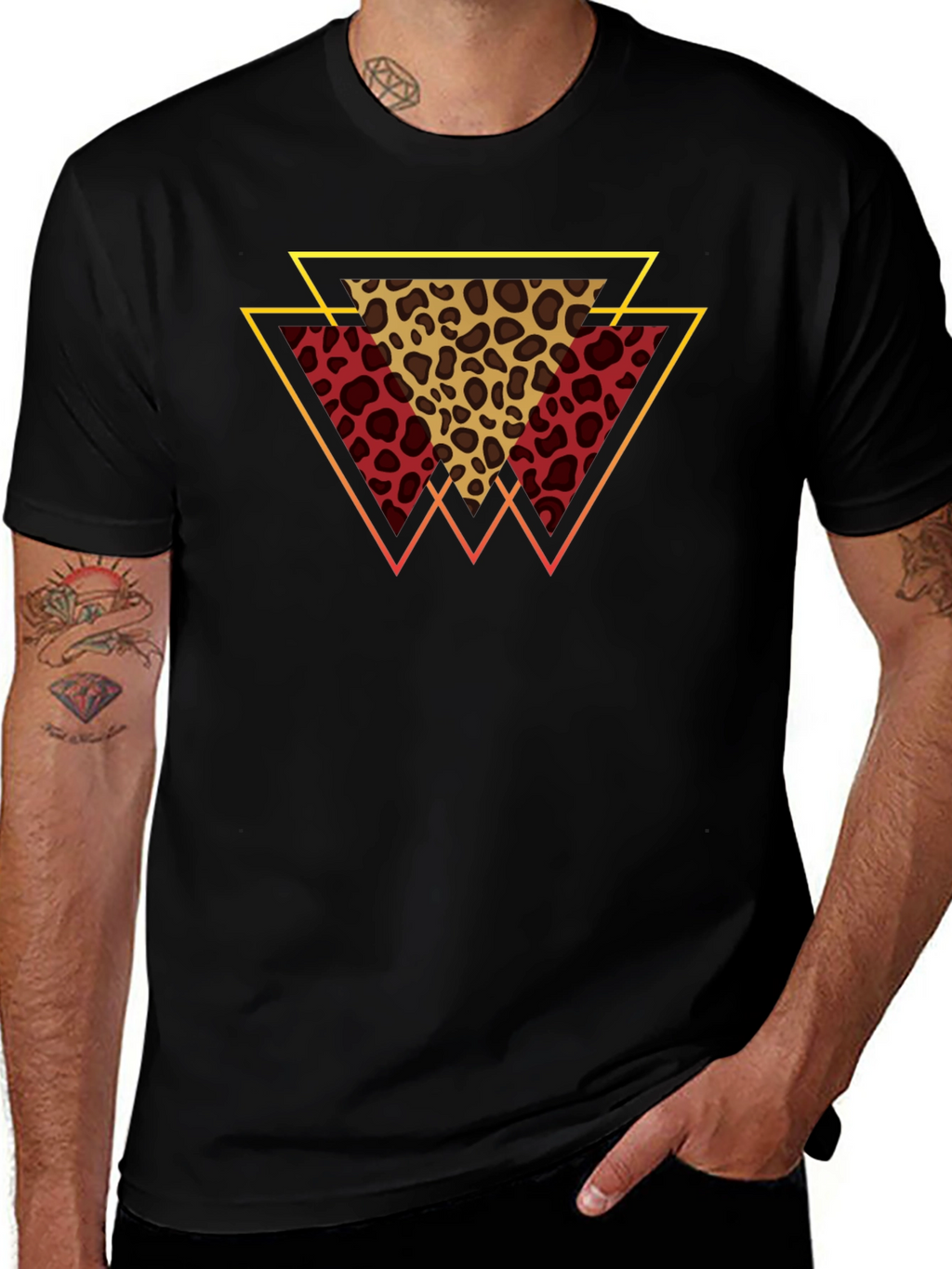 Geometric Leopard Print Tee - Stylish Mens T-Shirt
