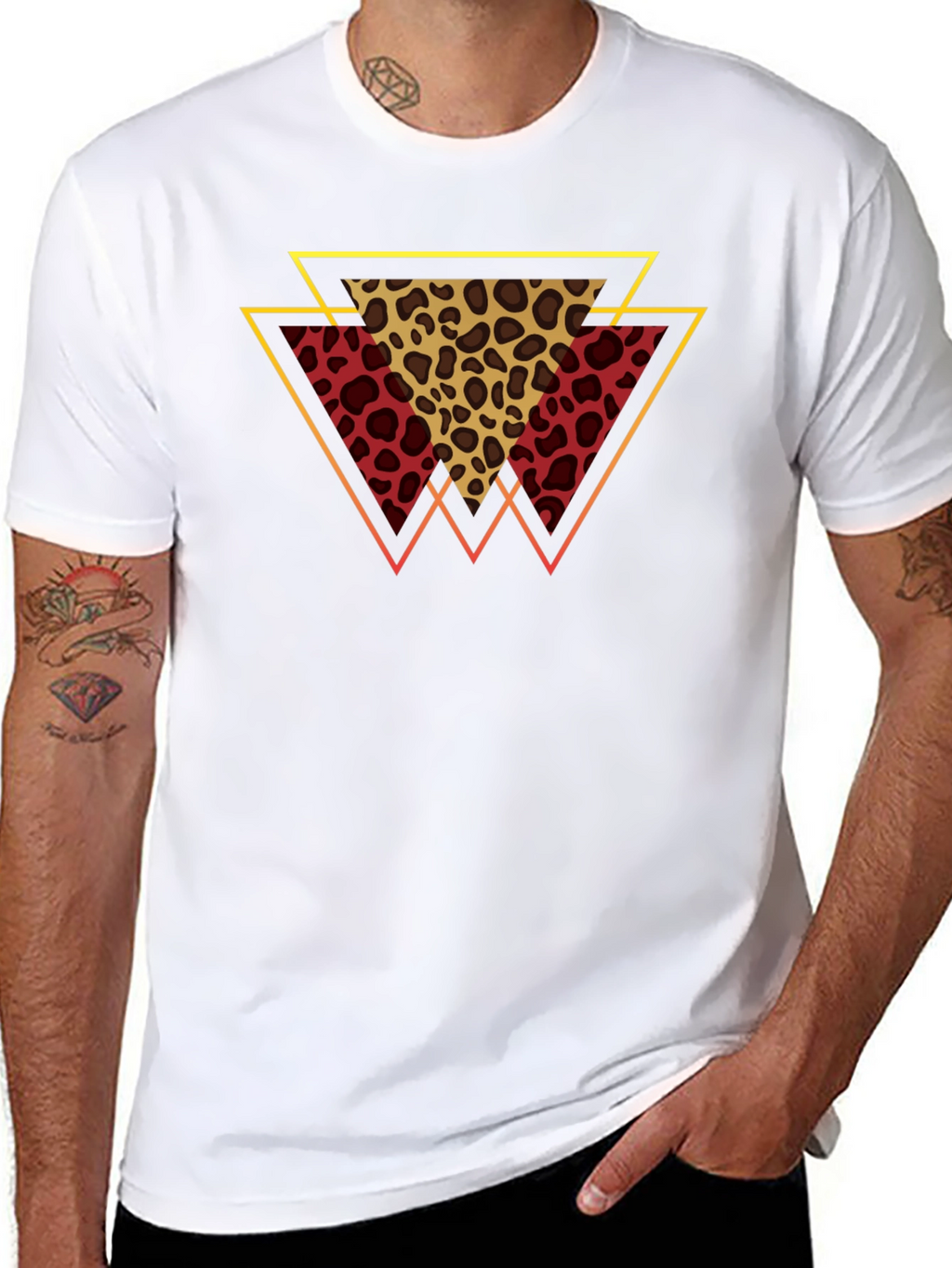 Geometric Leopard Print Tee - Stylish Mens T-Shirt