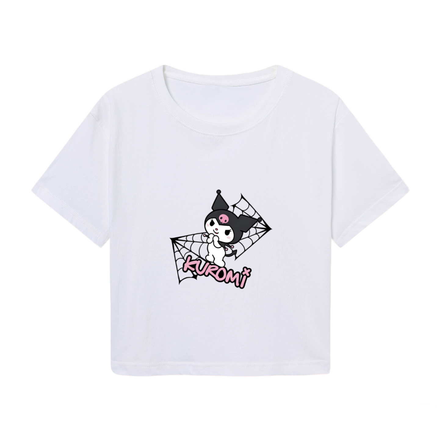 Simple Yellow Bow Hello Kitty White Crop Top Minimalist Kawaii Short Tee