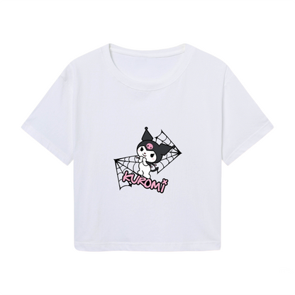 Simple Yellow Bow Hello Kitty White Crop Top Minimalist Kawaii Short Tee