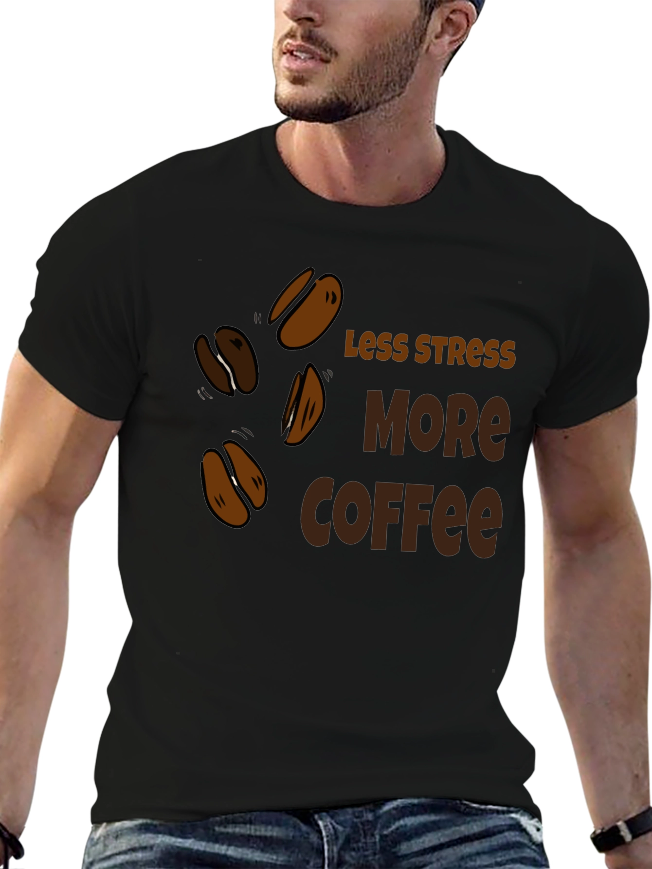 Less Stress More Coffee Black T-Shirt