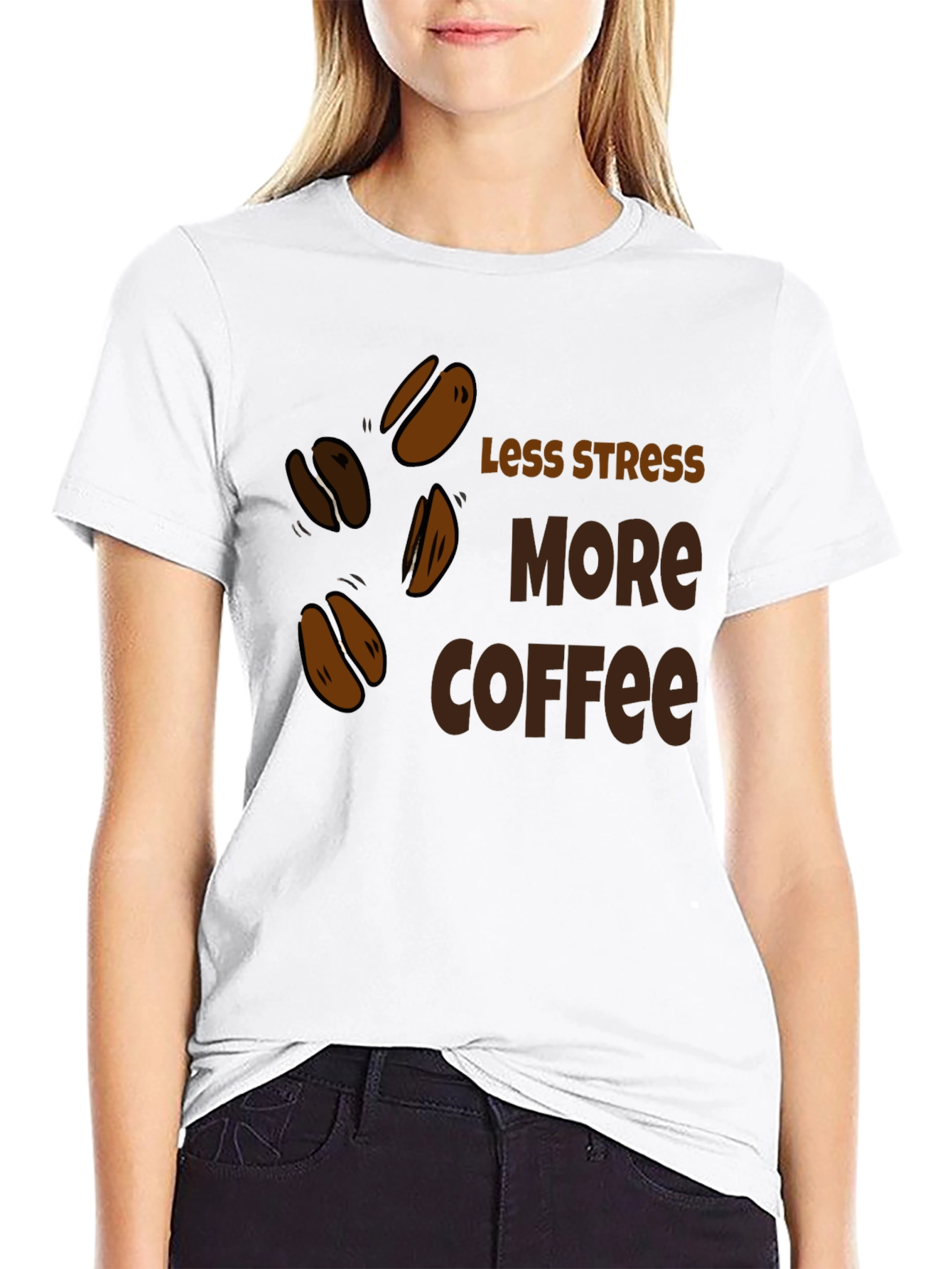 Less Stress More Coffee Black T-Shirt