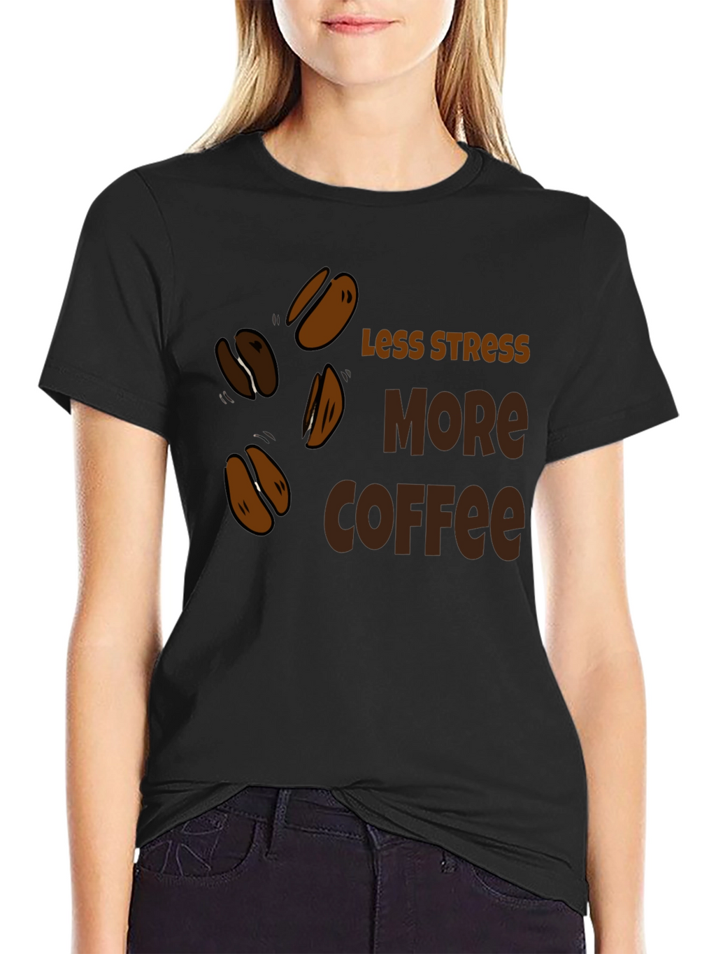 Less Stress More Coffee Black T-Shirt