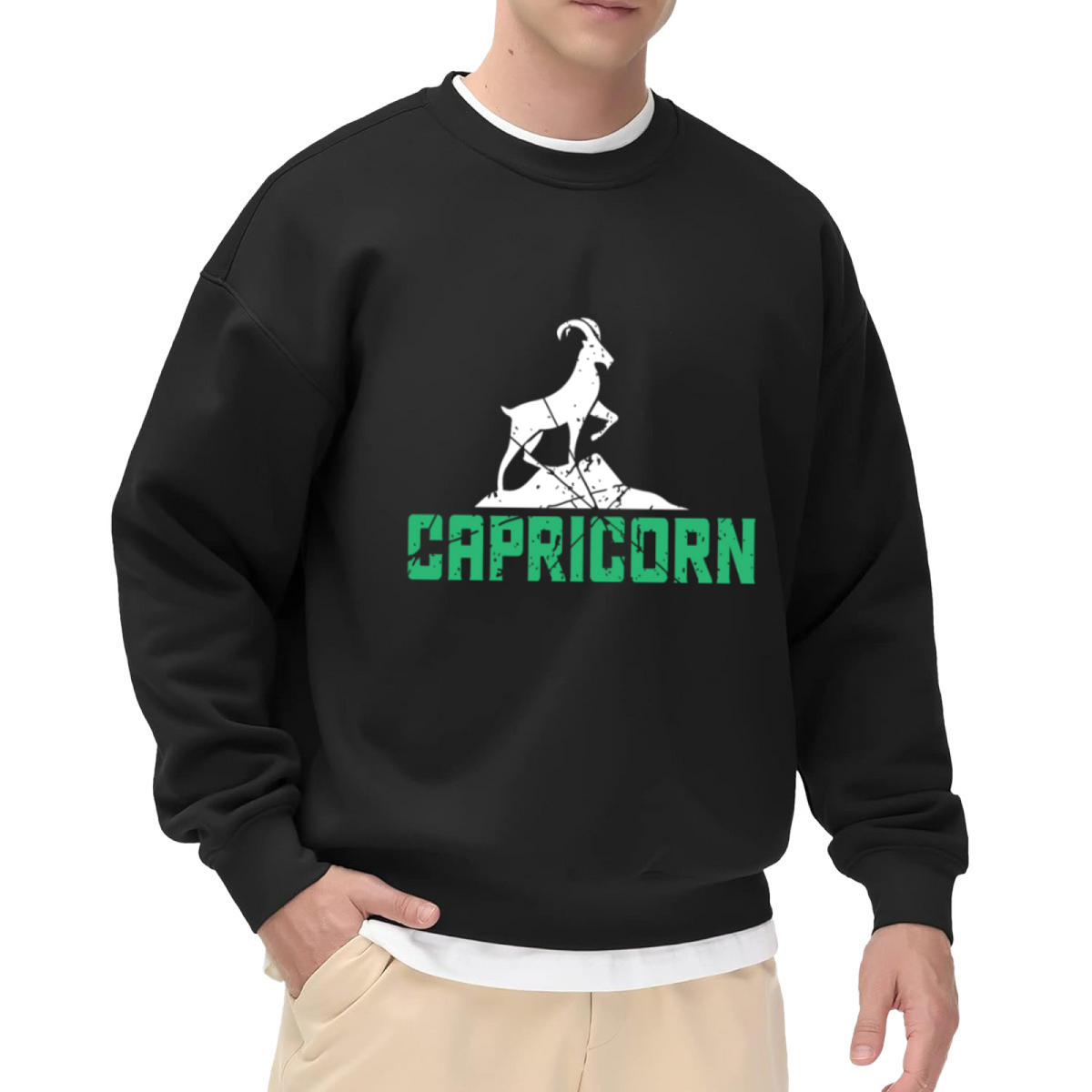 Capricorn Zodiac Sweatshirt | Vintage Distressed Goat Graphic Crewneck, Astrology Star Sign Pullover Top, Zodiac Gift for Women Men