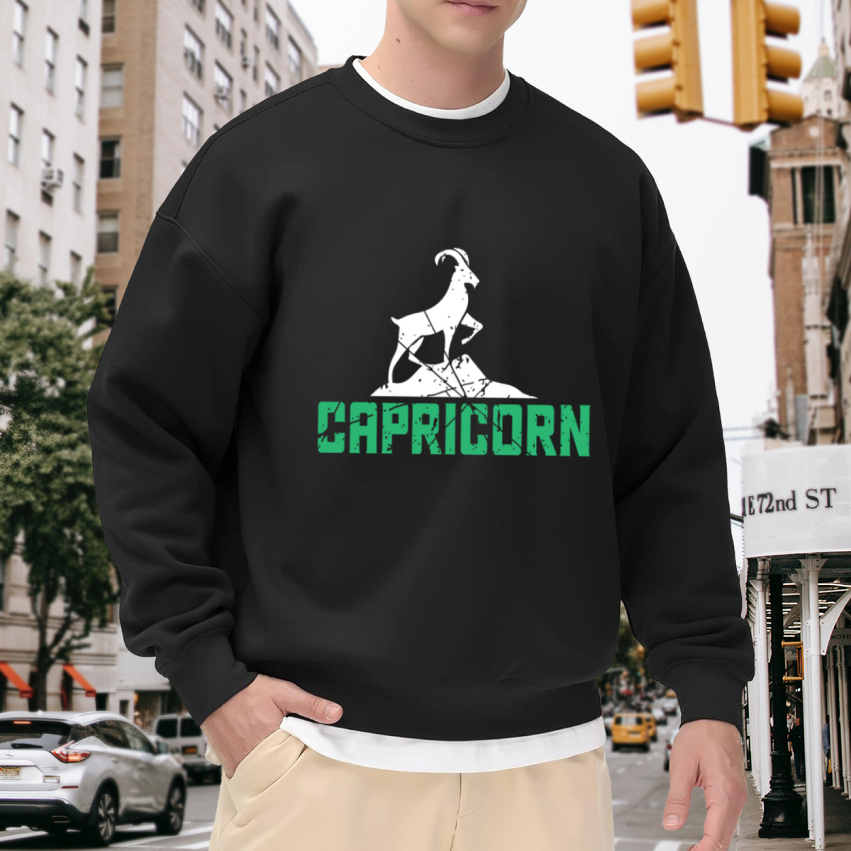 Capricorn Zodiac Sweatshirt | Vintage Distressed Goat Graphic Crewneck, Astrology Star Sign Pullover Top, Zodiac Gift for Women Men