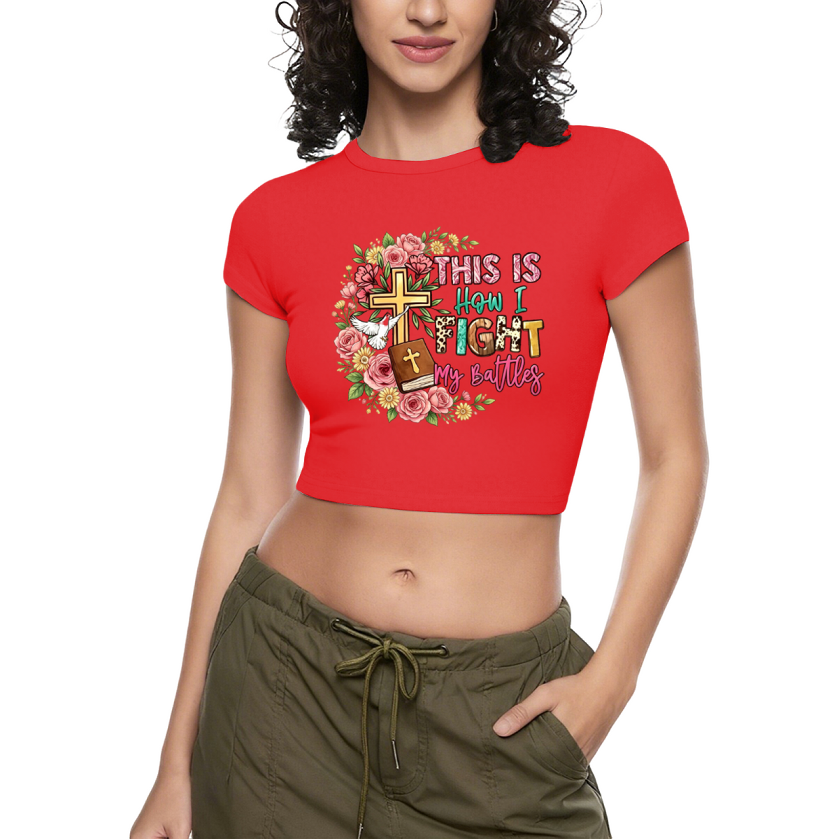 Floral Cross This Is How I Fight My Battles Grey Crop Tee ¨C Faith Christian Top 18.