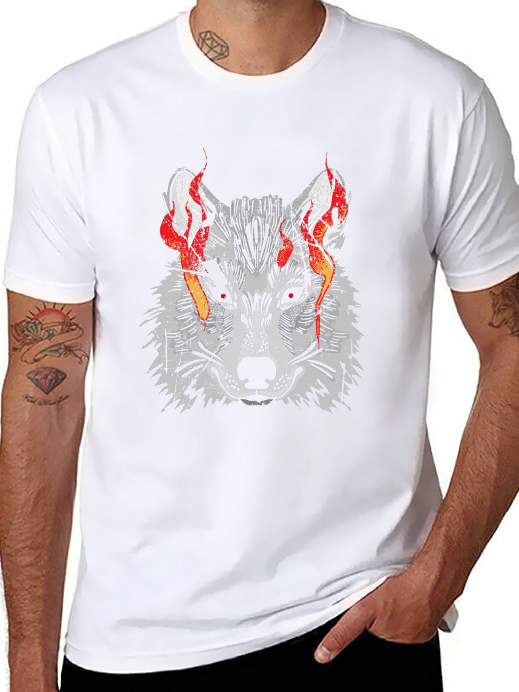 Fiery Wolf Graphic Tee - Mens Black T-Shirt