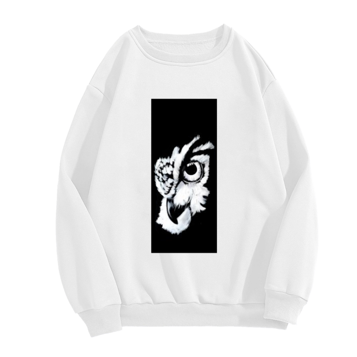Monochrome Artistic Owl Head Design Crewneck Sweatshirt for Nature Lovers, Vintage Wildlife Bird Graphic Pullover, Birdwatcher Gift Idea